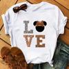 Leopard Love Heart Print Women Fashion T Shirt Black Female Short Sleeve Graphic Tops Women Sleeved Harajuk Streetwear Casual