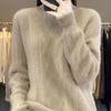 Women's Half-High Collar Cable Knit Wool Sweater - Long Sleeve, Loose Fit, Versatile, Thickened for Autumn and Winter.