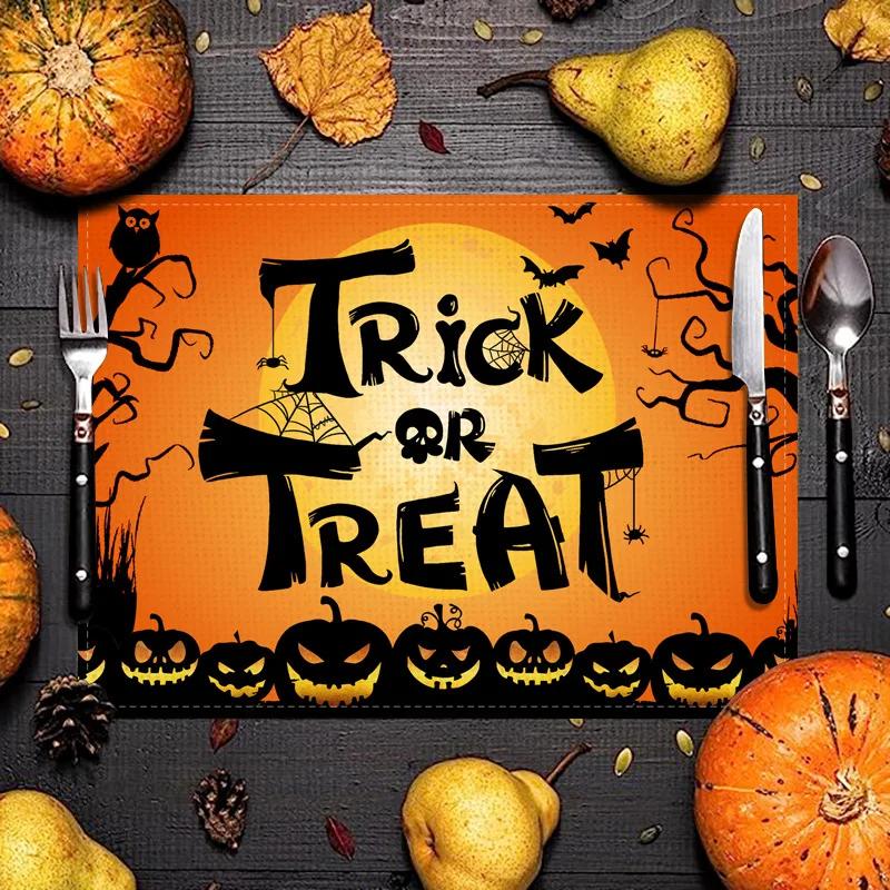 Halloween Linen Print Placemats Dining Table Nordic Insulation Mats Western Dining Mats Anti-scalding Oil-proof Home Table Mats 32x45cm 1pc