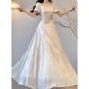 Square Neck Dress Women's Summer French High-end Feeling Super Good-looking, Beautiful, Unique and Beautiful Waist Temperament Medium and Long Dress