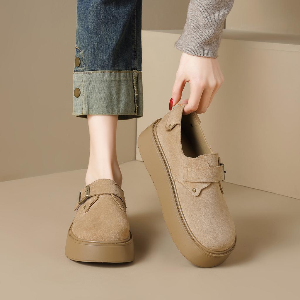 Platform Women's Spring New One-word Retro Single Shoes with Round Head