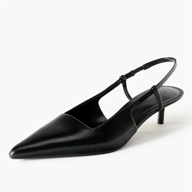 Fashion Sexy Black Pointed Toe Pumps Women Fashion Shallow Back Strap Thin Heel Dress Shoes Comfort Soft Leather Commuting Office Shoes