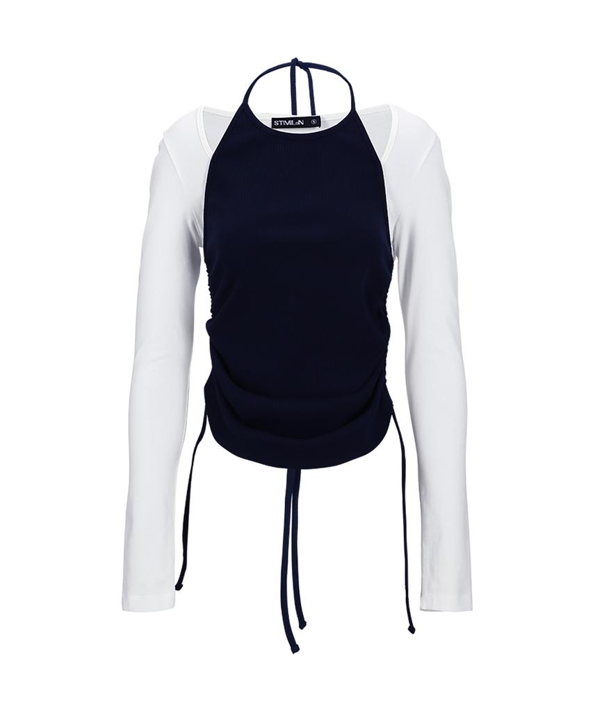 Seutimillon Bustier Layered T-Shirt_Navy