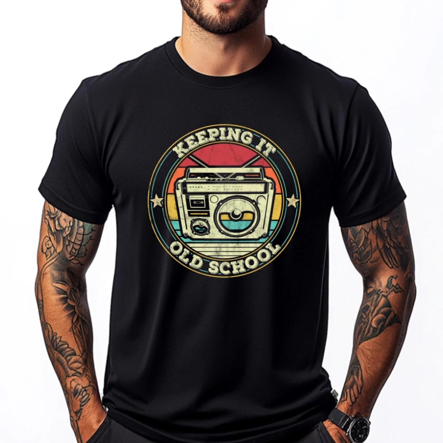 Retro Music 80s 90s Cassette Keeping It Old School Boombox Streetwear Shirts For Men T-shirt Thanksgiving S чёрный