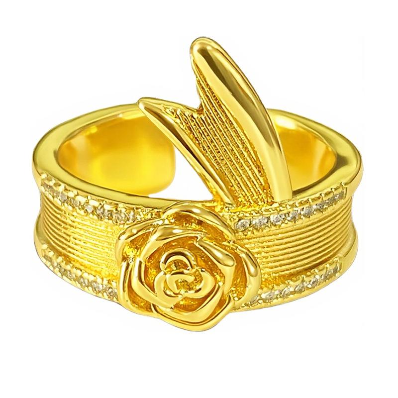 Medieval Vintage Magpie Hollow Flower Brushed Opening Ring Wheat Ear High-End National Style Accessories Women