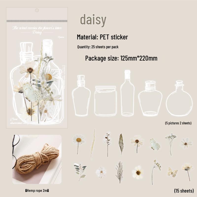 Wind-Blown Flowers PET Sticker Pack: Journal Decor & Collage Base