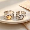 Korean-Thai Silver Star & Smile Face Gold Open Ring - Women's Fashion Retro Style