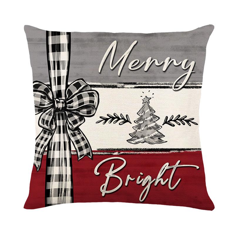 Christmas Pillow Cover Linen Christmas Tree Print Home Cushion Cover Living Room Sofa Pillow Cover