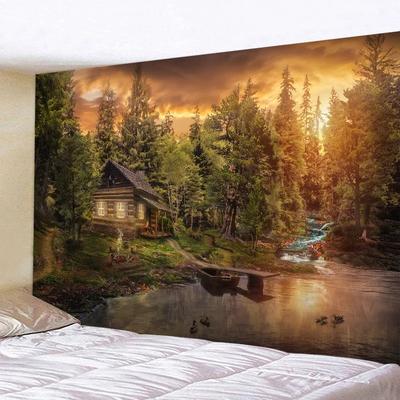 Tapestry Large Natural Forest Chalet By The Lake Wall Tapestry Hippie Landscape Tapestries Wall Hanging Art for Home Decoration