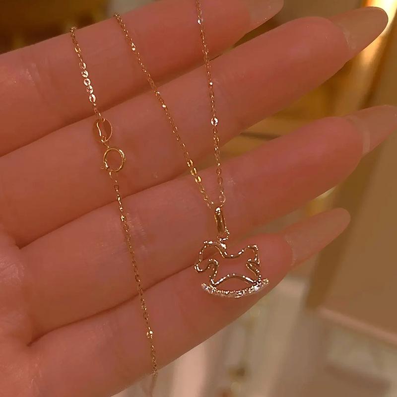 Fairy Tale Trojan Horse Necklace Female Summer Cute Literary and Creative Collarbone Chain Small Childlike Stainless Steel Item Pendant Tide