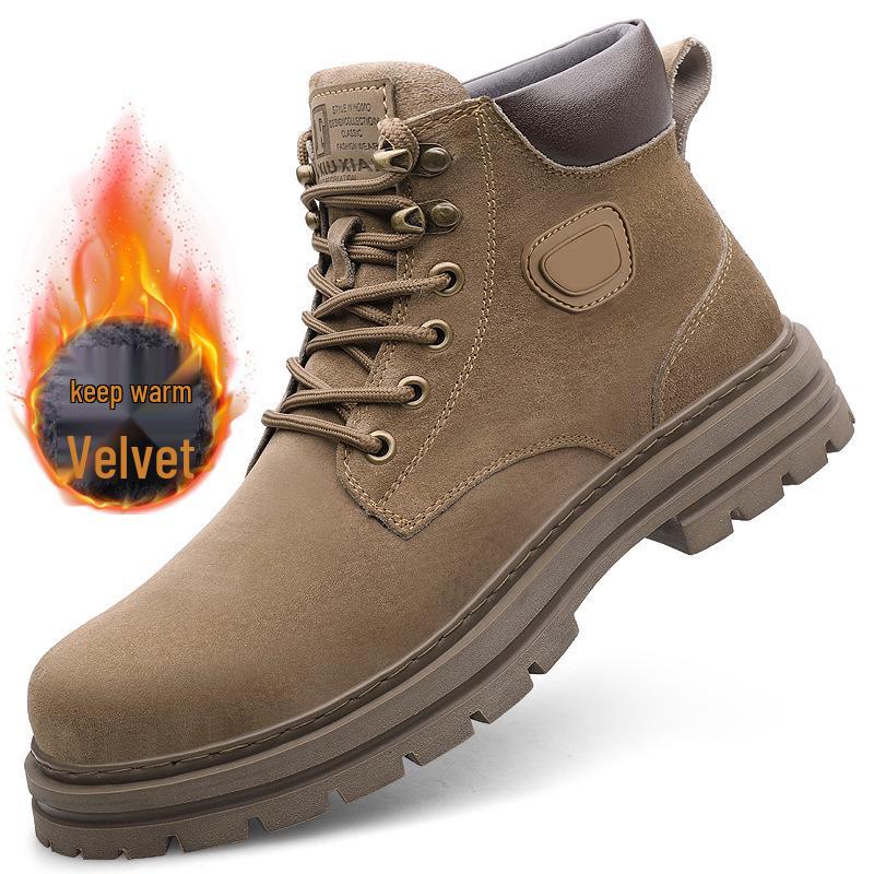 Men s Autumn Breathable Plus Velvet Retro British Martin Boots, Thick Sole Casual Short Work Boots 42