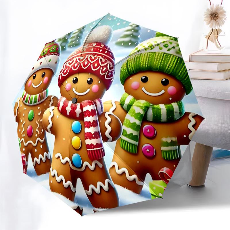 Gingerbread Man Themed Travel Umbrella-8 Ribs Automatic Opening and Closing, Portable Folding Design, Compact and Stylish Umbrella Suitable