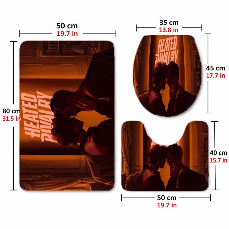 Heated Rivalry (14)Flannel Toilet 3 Piece Set Soft Bathroom Rug Non-Slip Toilet Seat Cover Bathroom Home Decor