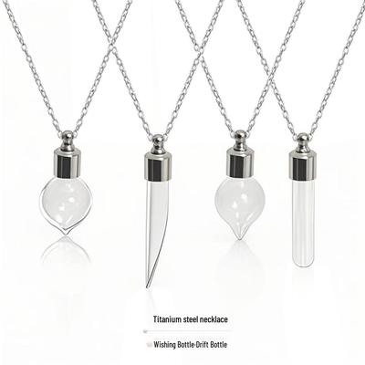 Mini Titanium Steel Necklace with Twist-Open Wishing Bottle Pendant for Fetal Hair and Cinnabar Storage