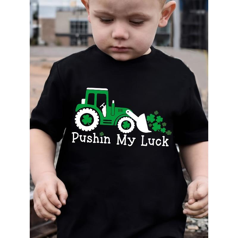 Европейские размеры Футболка для мальчика, Ст. Принт УДАЧА ПРИХОДИТ ко Дню святого Патрика, Удобный и повседневный, С круглым вырезом, С коротким рукавом 164cm чёрный