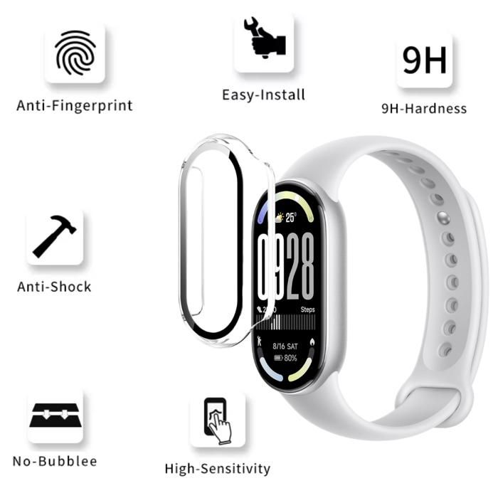 Carcasă compatibilă Xiaomi Smart Band 10 - Protecție rigidă smartwatch carcasă transparentă ecran sticlă securizată Phonillico®