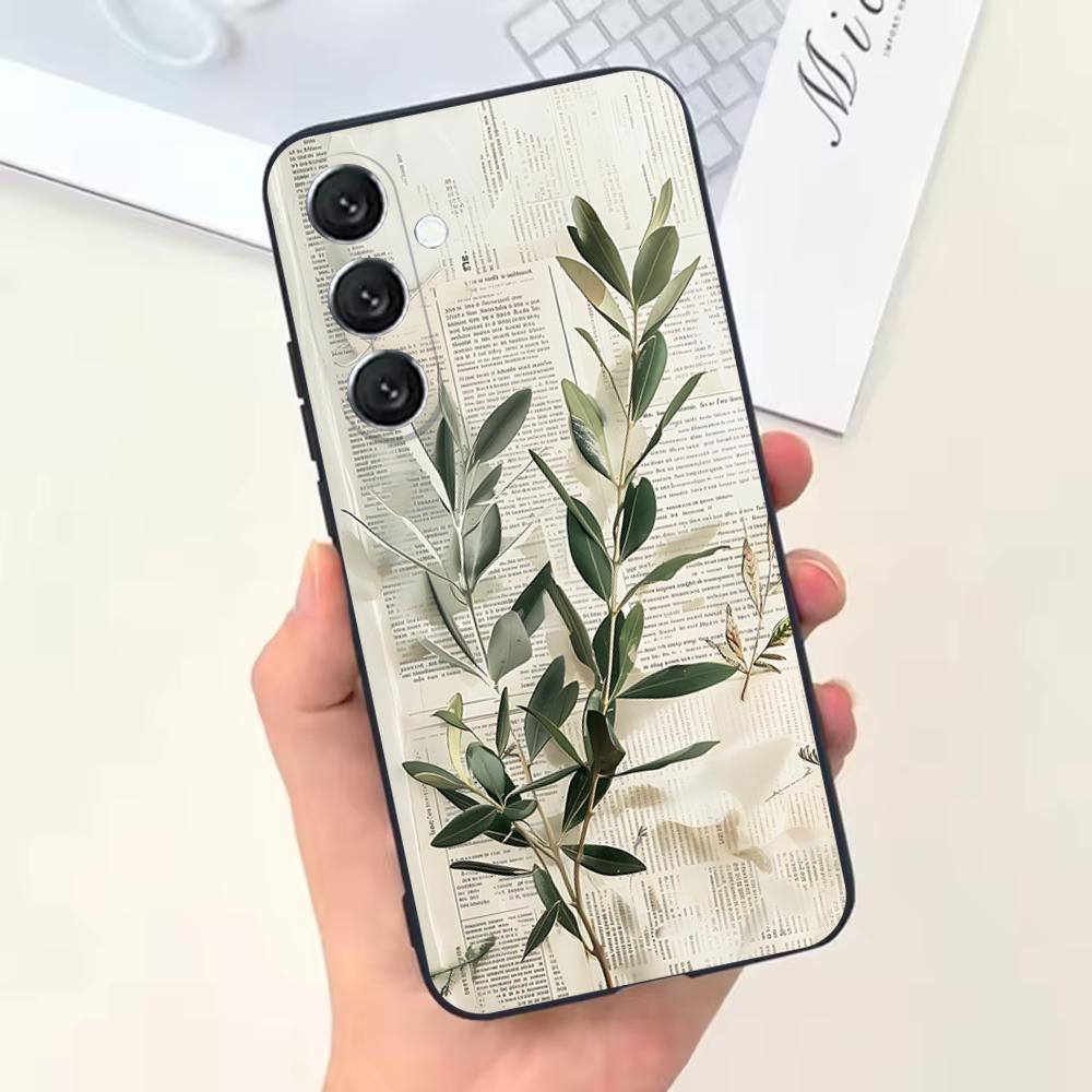 Aesthetic Sage Green Phone Case For Samsung Galaxy A13,A21s,A22,A31,A32,A52,A53,A71,A80,Soft Black Shell