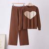 European 1116-year core-spun yarn contrasting color love long-sleeved fashion trend jacket knitted trousers knitted two-piece set women