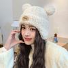 Cartoon bear plush thread warm hat women winter pullover ear protector knitted hat trendy face small cycling hat