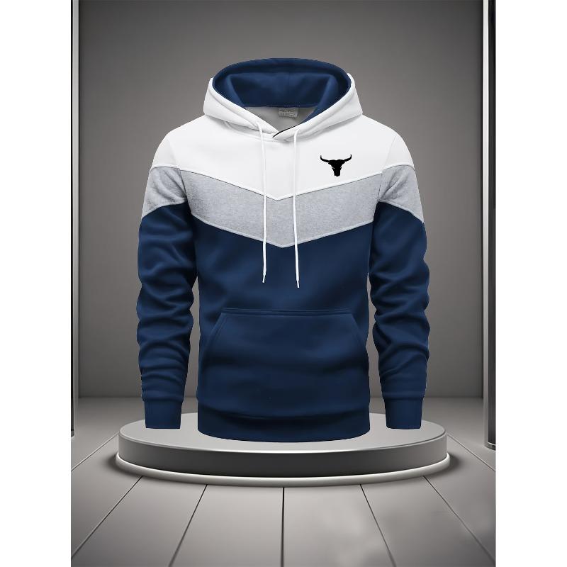

Мужская контрастная толстовка с капюшоном и регулируемой кулиской, длинные рукава для занятий спортом и отдыха весной и осенью, классическая толстовка с капюшоном L