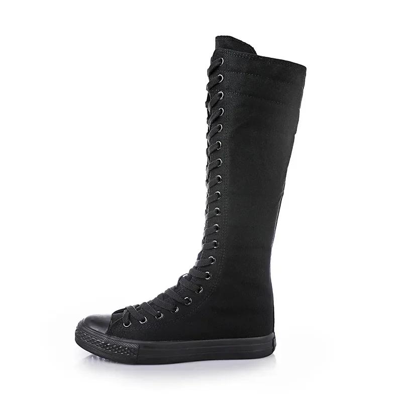 Summer High Top Women's Shoes Knee High Boots Side Zipper Flats Vulcanized Shoes Lace-Up Comfortable Platform Sneakers Female