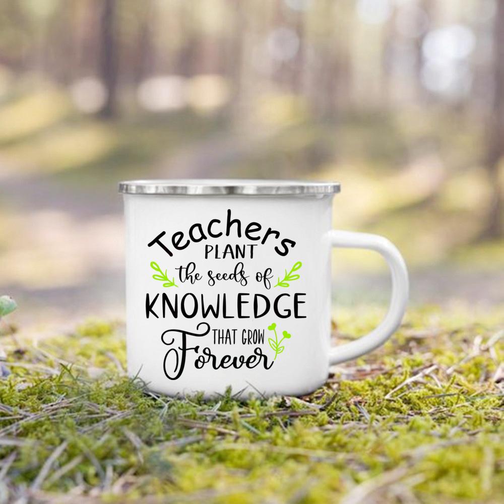 Teacher knowledge printed coffee mugs enamel drink cup handle breakfast cup dessert simple office water mug teacher's day gifts