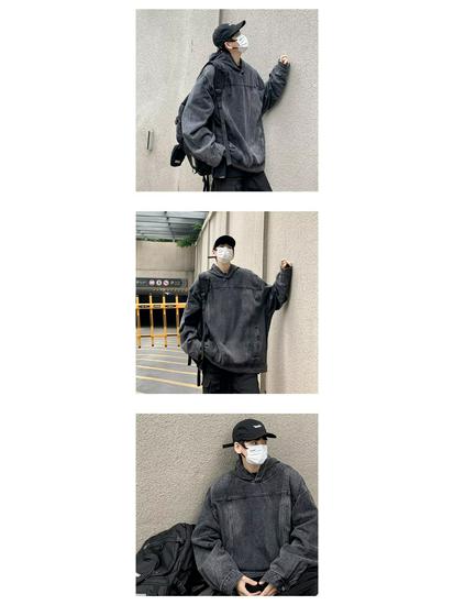 Retro American Washed Denim Hooded Jacket for Couples - Trendy, Loose-Fit Unisex Design