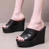Fashion Outside Wear Slope Heel Shoes Summer Platform Hollow High Heel Fish Mouth Mesh Slippers Large Size Casual Zapatos Mujer