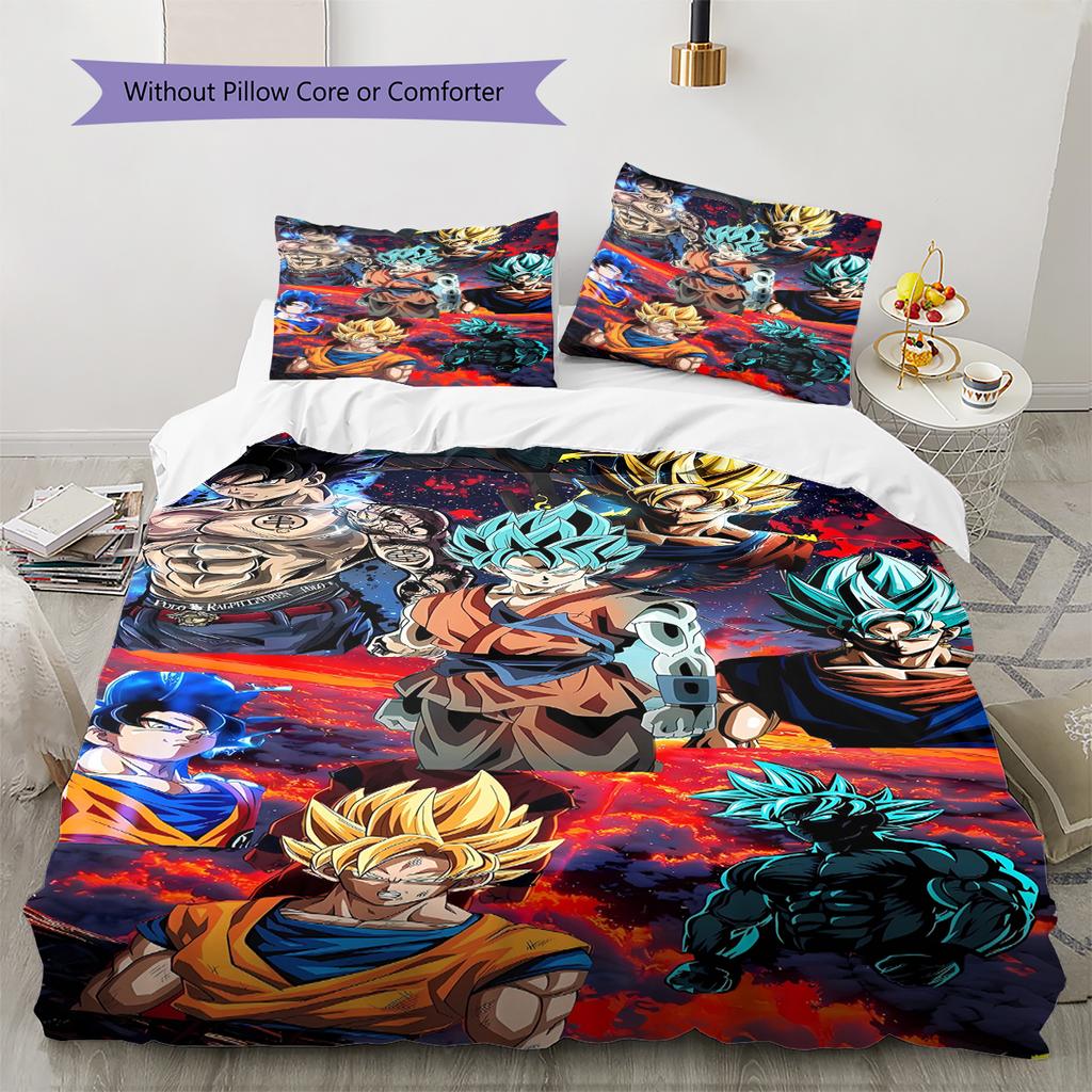 Son Goku Pattern Bedding Quilt Set Quilt Cover Pillowcase Home Decoration Gift (1 * Duvet Cover + 2 * Pillowcase, Without Core)