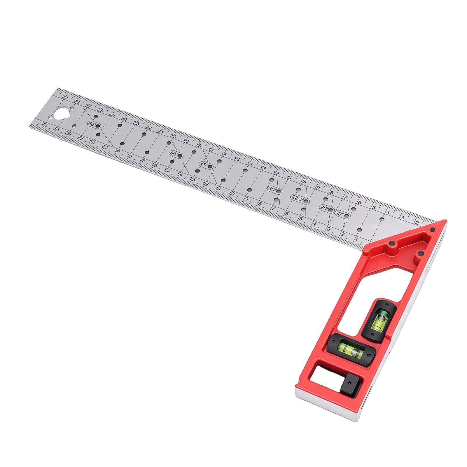 

Multifunctional Woodworking Square Marking Ruler High Precise L Shaped Angle Finder with Dual Axis Level Bubble for