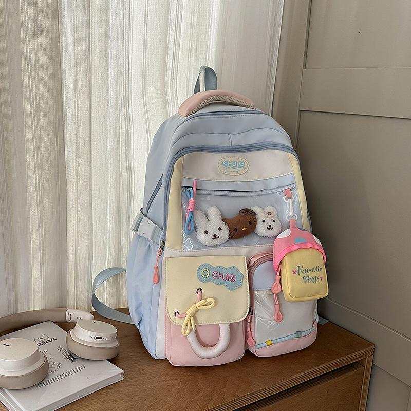 Backpack Female Korean Version of Dopamine Transparent Color Matching High capacity Schoolbag for Junior and Senior High School Students