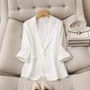 Women's Clothing Korean Style White Blazer Summer Loose Fit Waist Slimming Elegant Office Casual Comfortable