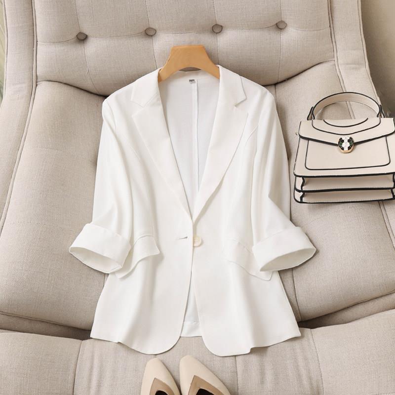 Women's Clothing Korean Style White Blazer Summer Loose Fit Waist Slimming Elegant Office Casual Comfortable