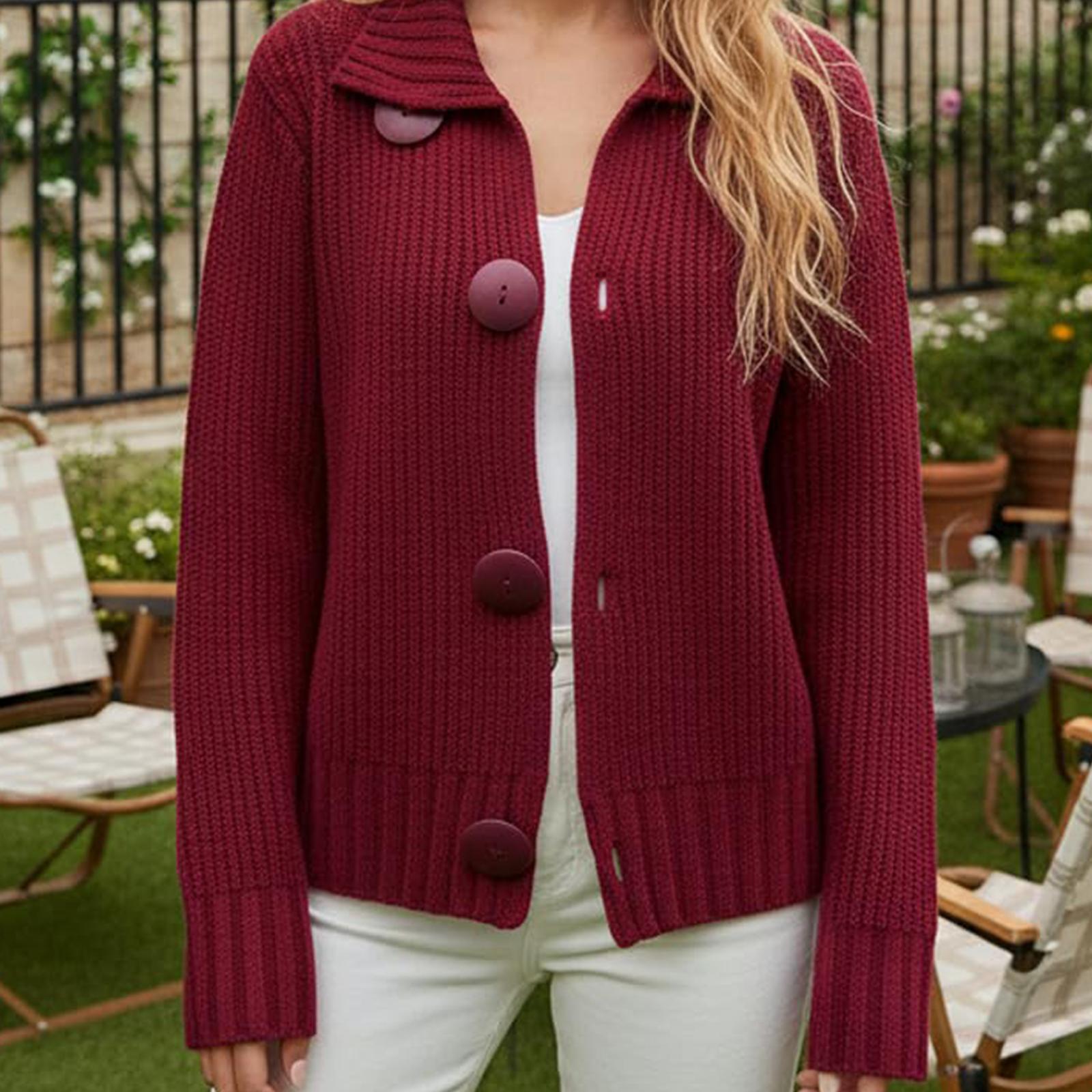 

Женское свободное удобное пальто с большим пуговицами, отложным воротником и длинными рукавами, однотонное XS винный