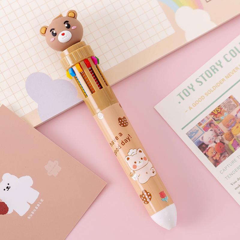 Little Bear 10-Color Press-Type Ballpoint Pen for Students and Journaling