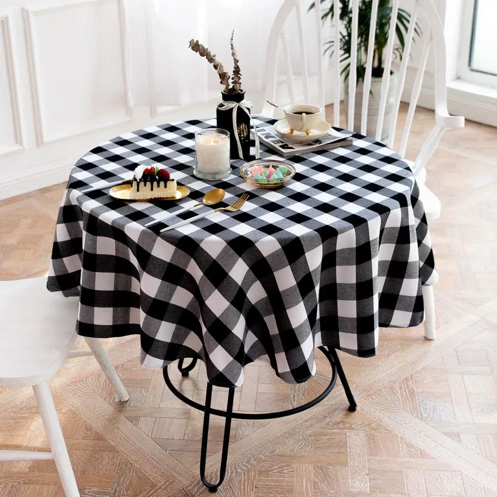 Ins Nordic Christmas Red and White Plaid Tablecloth Cotton and Linen Round Party Decoration Hotel Restaurant Placemat Reusable