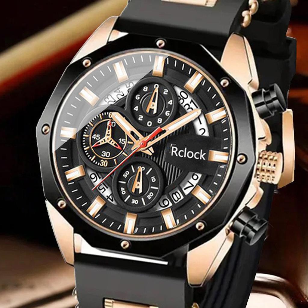 Men's Silicone Strap Watch with Multifunctional Calendar Design Waterproof Sports Wristwatch for Daily Use and Outdoor Activities