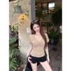 Summer Lace Twist V-neck Front Shoulder Short-sleeved T-shirt Women's Sexy Pure Desire Style Slim and Thin Foreign Versatile Top Tide