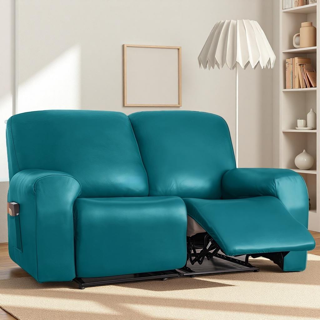 Waterproof Loveseat Sofa Recliner Cover 2-Seater with Side Pockets Stretch PU Leather Recliner Sofa Cover Living Room