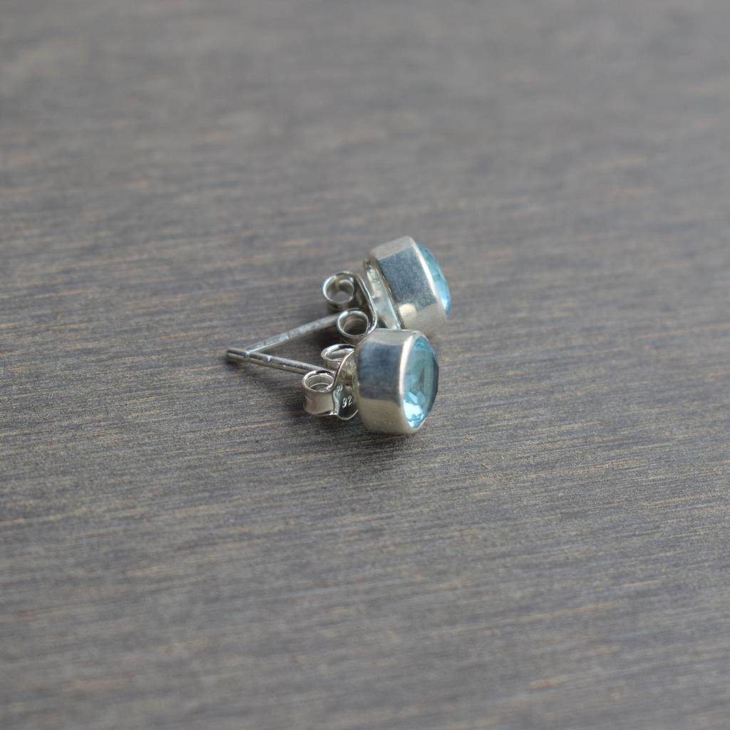 Natural Blue Topaz Stud Earrings-Handmade Silver Studs-925 Sterling Silver Stud Earrings-Gift for her-Blue Gemstone Studs-Blue Topaz Earring
