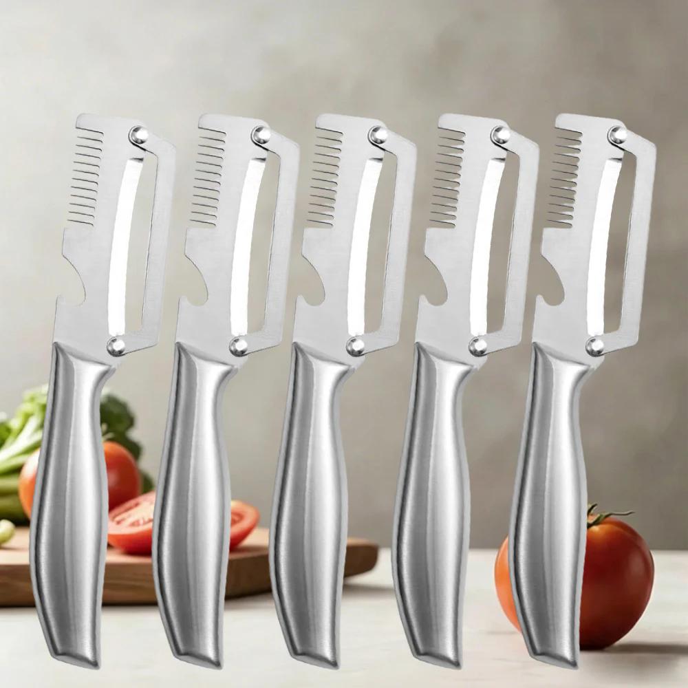 Pelador de Cocina Multifunción de Acero Inoxidable Específico para Cocina para Cortar Frutas y Verduras con Mango de Madera/Acero