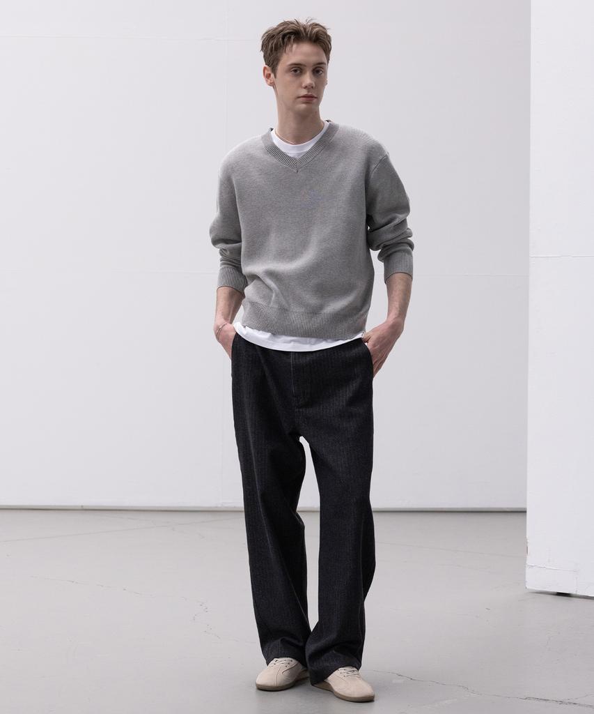 Dekkoloso Soft Cotton V-Neck Knit [Gray]