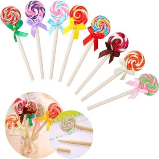Lollipop ballpoint pen 8-piece set cute swirl candy writing instruments oil-based stationery fun giveaway gift girls presents prizes childrens