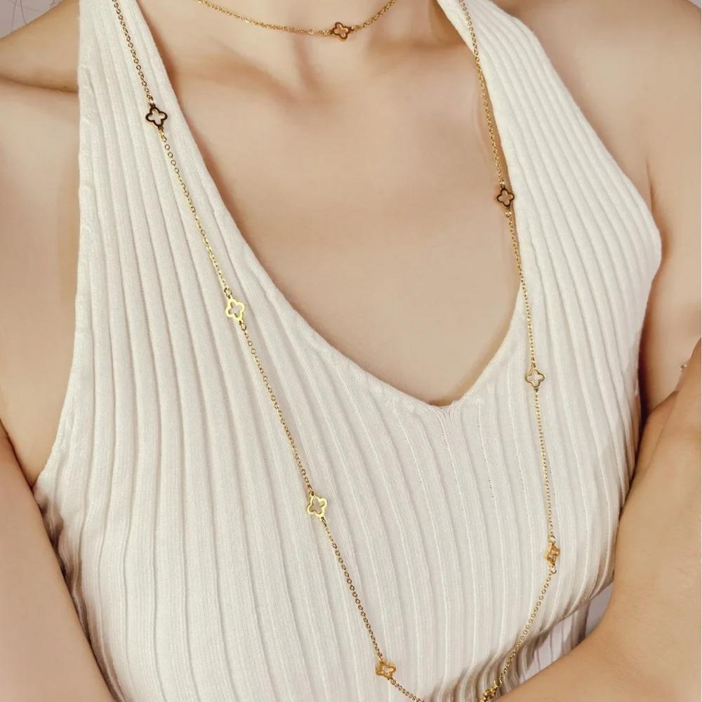 Long Collier Trèfle à Quatre Feuilles Chaîne de Pull pour Femme Acier Titane Multicouche Haut de Gamme Feelunique 2023 Bijoux Nouveaux Tendance
