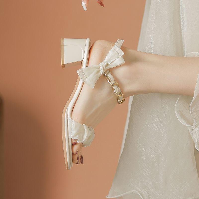 Fashion Strap sandals for women wearing bow and fairy style 2025 new summer height shoes with exposed toes