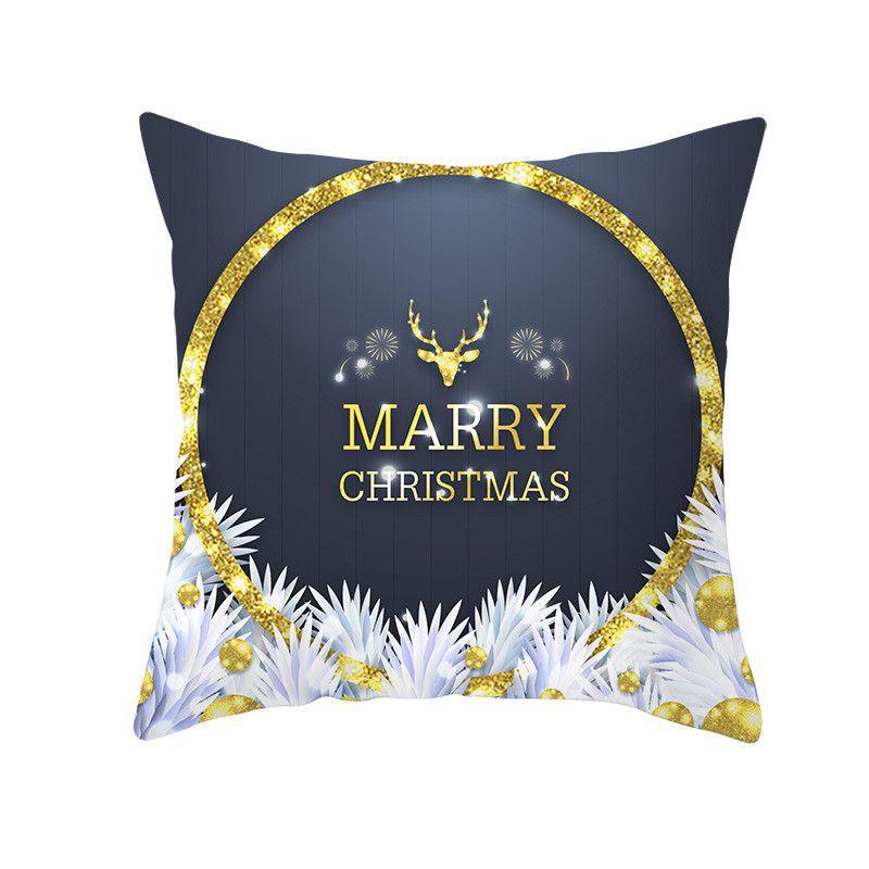 18" Merry Christmas Cushion Cover Home Decor Xmas Throw Pillow Case Gold Black