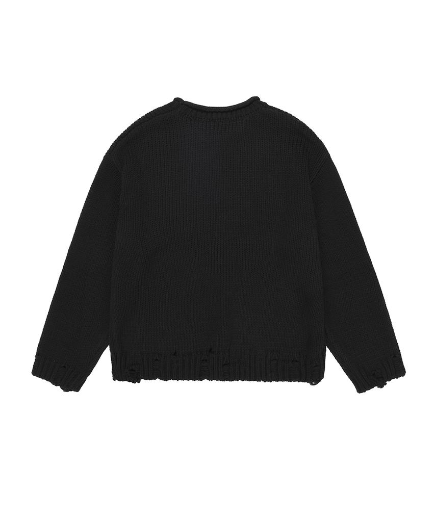 Opeunyadeu(Owai) Heart Stitch Destroyed Knit - Black