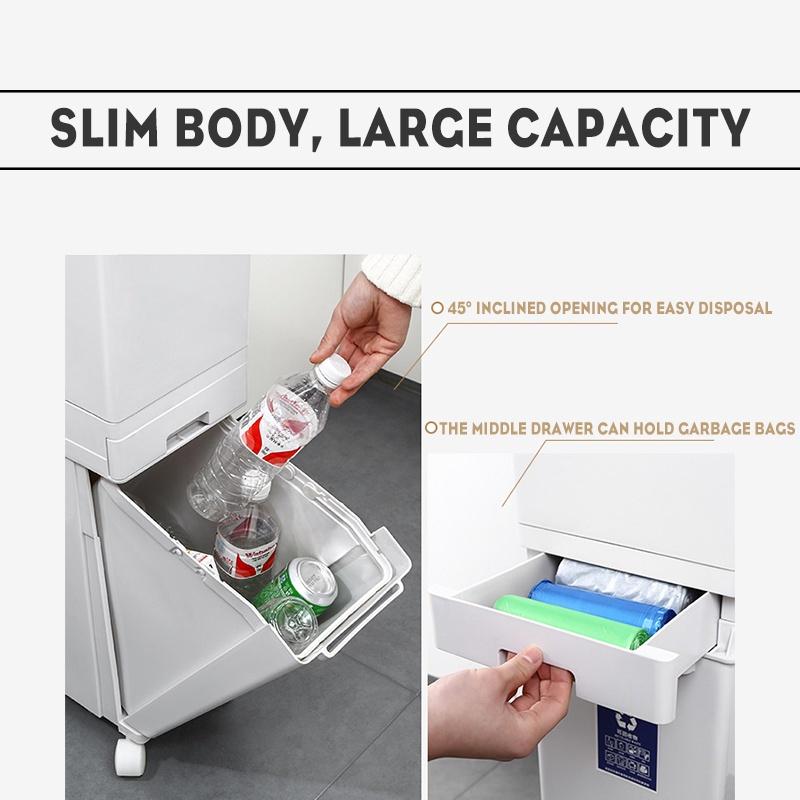 2 Layer 42 liters Wet Dry Sorted Kitchen Trash Can Storage Trash Bin Dustbin Garbage Rubbish Bin PP Moveble Recycle Waste Bin