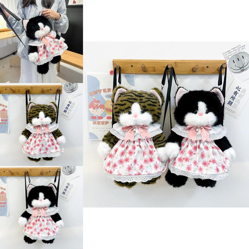 Plush Cat Backpack For Kids With Cartoon Pattern And Lightweight Design For Casual Travel