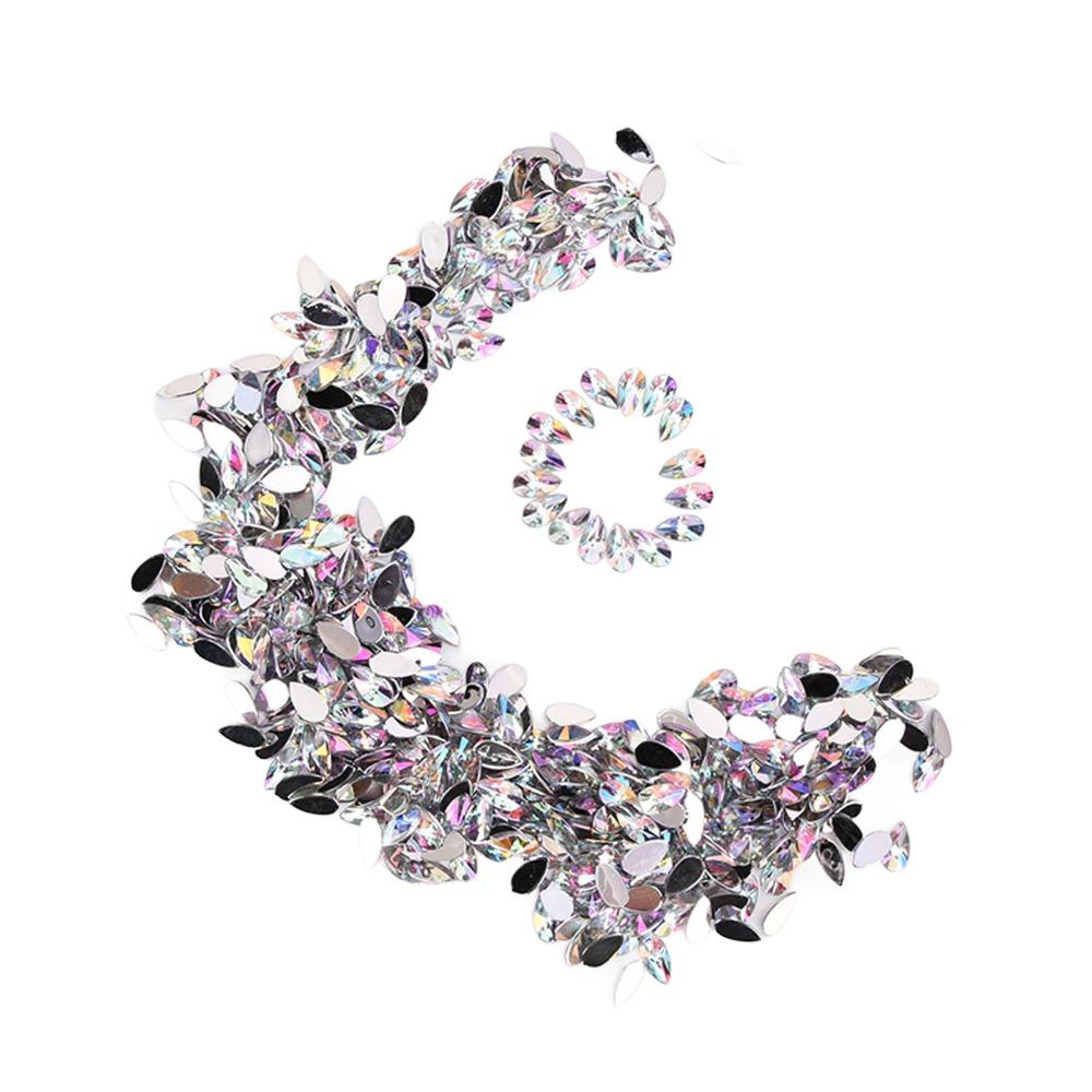 500pcs 8x13MM Drop Shaped Rhinestones Acrylic White AB DIY Rhinestones Flat Back Without Hole Clear Teardrop Rhinestones